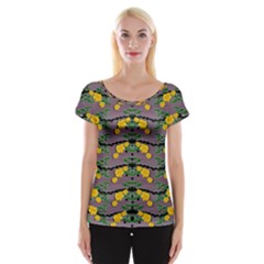 Plumeria And Frangipani Temple Flowers Ornate Cap Sleeve Top by pepitasart