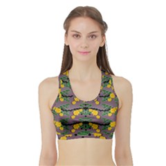 Plumeria And Frangipani Temple Flowers Ornate Sports Bra With Border by pepitasart