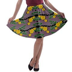 Plumeria And Frangipani Temple Flowers Ornate A-line Skater Skirt by pepitasart