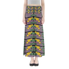 Plumeria And Frangipani Temple Flowers Ornate Full Length Maxi Skirt by pepitasart