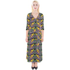 Plumeria And Frangipani Temple Flowers Ornate Quarter Sleeve Wrap Maxi Dress by pepitasart