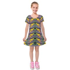 Plumeria And Frangipani Temple Flowers Ornate Kids  Short Sleeve Velvet Dress by pepitasart