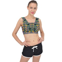 Plumeria And Frangipani Temple Flowers Ornate V-back Sports Bra by pepitasart