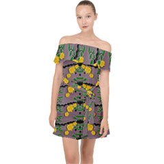 Plumeria And Frangipani Temple Flowers Ornate Off Shoulder Chiffon Dress by pepitasart