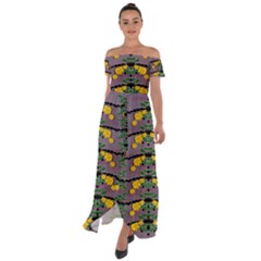 Plumeria And Frangipani Temple Flowers Ornate Off Shoulder Open Front Chiffon Dress by pepitasart