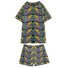 Plumeria And Frangipani Temple Flowers Ornate Kids  Swim Tee And Shorts Set by pepitasart