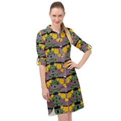 Plumeria And Frangipani Temple Flowers Ornate Long Sleeve Mini Shirt Dress by pepitasart