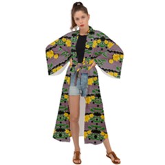 Plumeria And Frangipani Temple Flowers Ornate Maxi Kimono by pepitasart