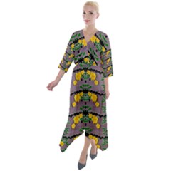 Plumeria And Frangipani Temple Flowers Ornate Quarter Sleeve Wrap Front Maxi Dress by pepitasart