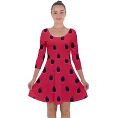 Seamless Watermelon Surface Texture Quarter Sleeve Skater Dress