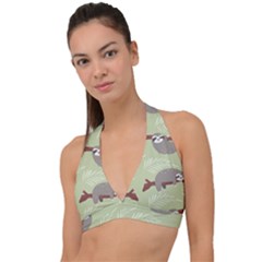 Sloths Pattern Design Halter Plunge Bikini Top by Vaneshart