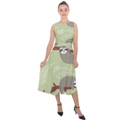 Sloths Pattern Design Midi Tie-back Chiffon Dress by Vaneshart