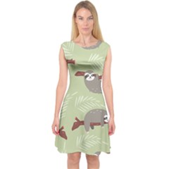 Sloths Pattern Design Capsleeve Midi Dress by Vaneshart