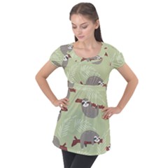 Sloths Pattern Design Puff Sleeve Tunic Top by Vaneshart