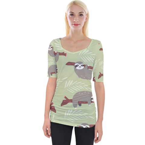 Sloths Pattern Design Wide Neckline Tee by Vaneshart