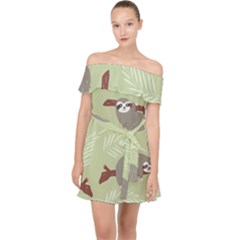 Sloths Pattern Design Off Shoulder Chiffon Dress by Vaneshart