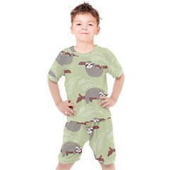 Sloths Pattern Design Kids  Tee And Shorts Set by Vaneshart