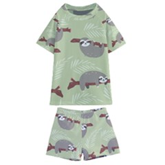 Sloths Pattern Design Kids  Swim Tee And Shorts Set by Vaneshart