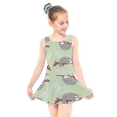 Sloths Pattern Design Kids  Skater Dress Swimsuit by Vaneshart