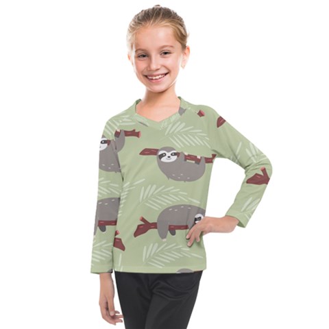 Sloths Pattern Design Kids  Long Mesh Tee by Vaneshart