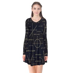 Abstract Math Pattern Long Sleeve V-neck Flare Dress