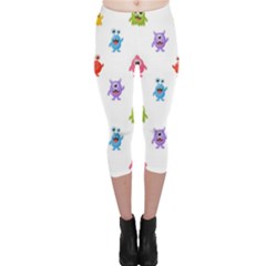 Seamless Pattern Cute Funny Monster Cartoon Isolated White Background Capri Leggings  by Vaneshart