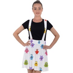 Seamless Pattern Cute Funny Monster Cartoon Isolated White Background Velvet Suspender Skater Skirt