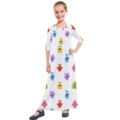 Seamless Pattern Cute Funny Monster Cartoon Isolated White Background Kids  Quarter Sleeve Maxi Dress by Vaneshart