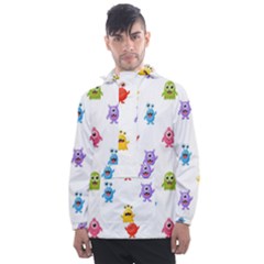 Seamless Pattern Cute Funny Monster Cartoon Isolated White Background Men s Front Pocket Pullover Windbreaker by Vaneshart