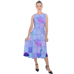 Seamless Pattern Pastel Galaxy Future Midi Tie-back Chiffon Dress by Vaneshart