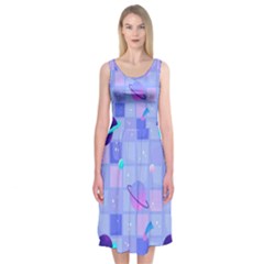 Seamless Pattern Pastel Galaxy Future Midi Sleeveless Dress