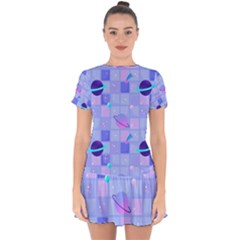 Seamless Pattern Pastel Galaxy Future Drop Hem Mini Chiffon Dress by Vaneshart