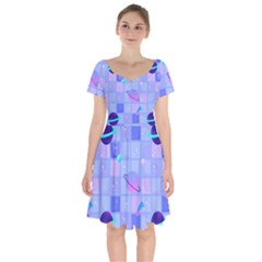 Seamless Pattern Pastel Galaxy Future Short Sleeve Bardot Dress by Vaneshart