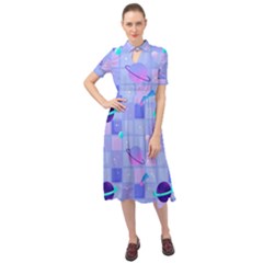 Seamless Pattern Pastel Galaxy Future Keyhole Neckline Chiffon Dress by Vaneshart