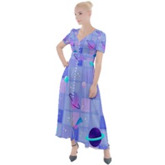 Seamless Pattern Pastel Galaxy Future Button Up Short Sleeve Maxi Dress