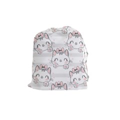 Cat With Bow Pattern Drawstring Pouch (medium) by Vaneshart