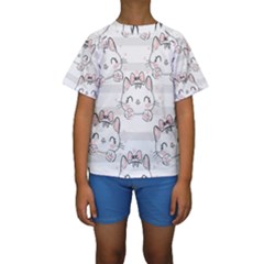 Cat With Bow Pattern Kids  Short Sleeve Swimwear by Vaneshart