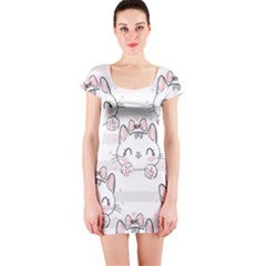 Cat With Bow Pattern Short Sleeve Bodycon Dress by Vaneshart