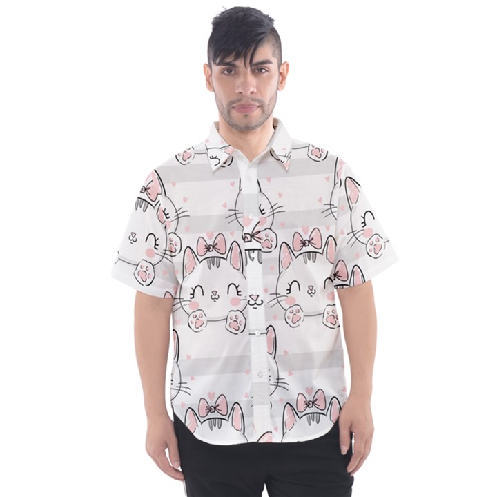 Cat With Bow Pattern Men s Short Sleeve Shirt