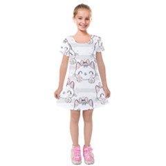 Cat With Bow Pattern Kids  Short Sleeve Velvet Dress by Vaneshart