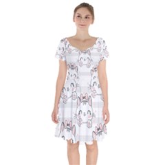 Cat With Bow Pattern Short Sleeve Bardot Dress by Vaneshart