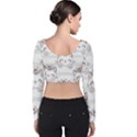 Cat With Bow Pattern Velvet Long Sleeve Crop Top View2