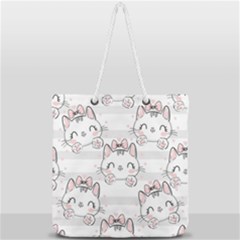 Cat With Bow Pattern Full Print Rope Handle Tote (large) by Vaneshart