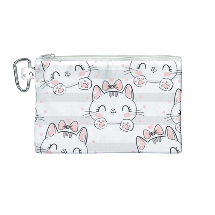 Cat With Bow Pattern Canvas Cosmetic Bag (Medium)