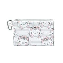 Cat With Bow Pattern Canvas Cosmetic Bag (small) by Vaneshart