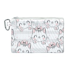 Cat With Bow Pattern Canvas Cosmetic Bag (large) by Vaneshart