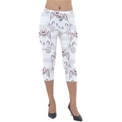 Cat With Bow Pattern Lightweight Velour Capri Leggings  by Vaneshart