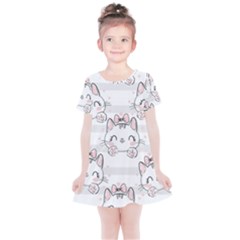 Cat With Bow Pattern Kids  Simple Cotton Dress by Vaneshart