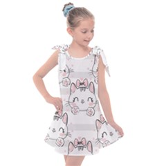 Cat With Bow Pattern Kids  Tie Up Tunic Dress by Vaneshart