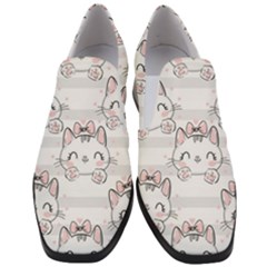 Cat With Bow Pattern Women Slip On Heel Loafers by Vaneshart